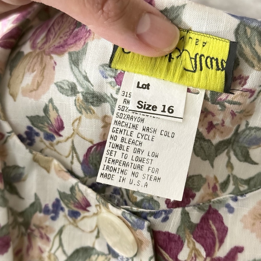 Vintage Deadstock Stuart Alan Floral Midi Dress Pleated Belted Made USA Size 16 - Picture 8 of 8